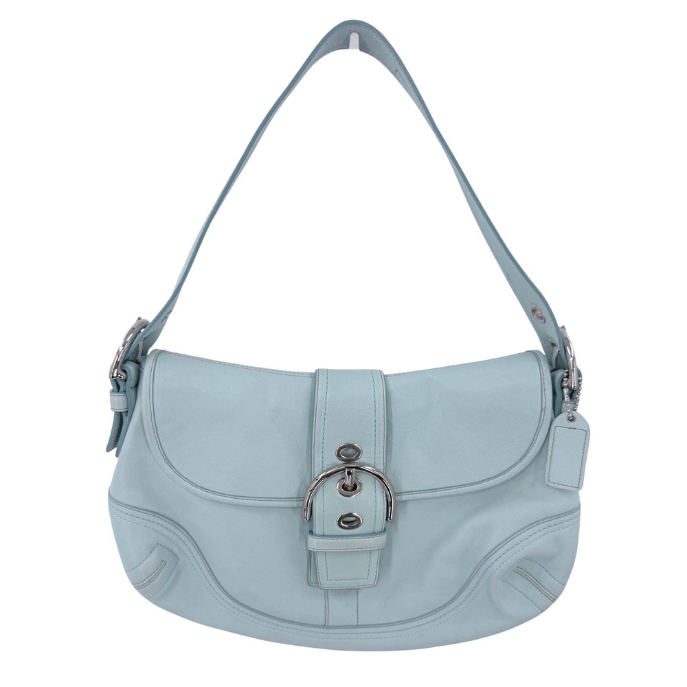 Coach Soho Buckle Flap Light Blue Leather Shoulder Bag F10192 Silver Hardware